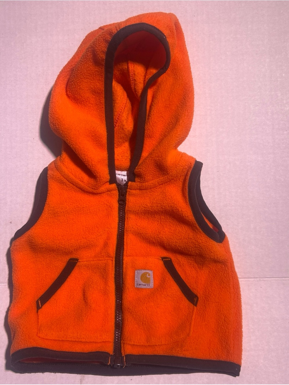 Carhartt Kids Bright Orange Fleece Hooded Vest with Black Trim